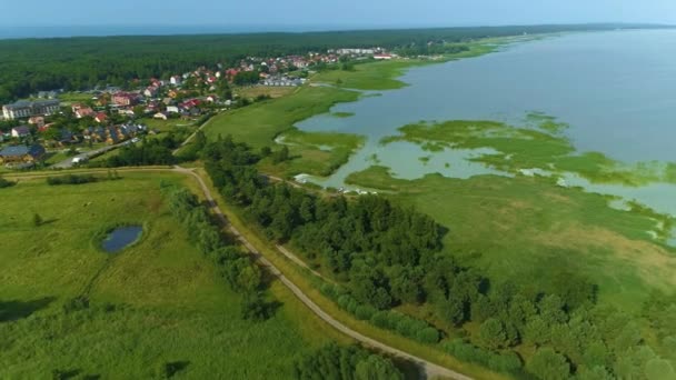 Prachtig Landschap Katy Rybackie Zalew Wislany Aerial View Polen Hoge — Stockvideo