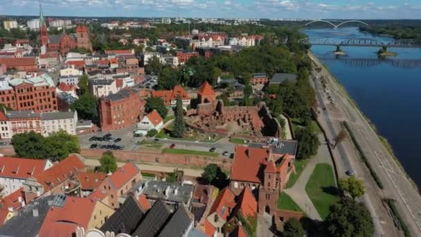 Töton Kalesi Nin Kalıntıları Torun Mahvolmuş Zamku Hava Görüntüsü Polonya — Stok video