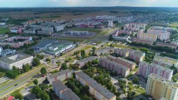 Panorama Avenue Aleja Solidarnosci Lomza Rondo Aerial View Polen Hoge — Stockvideo
