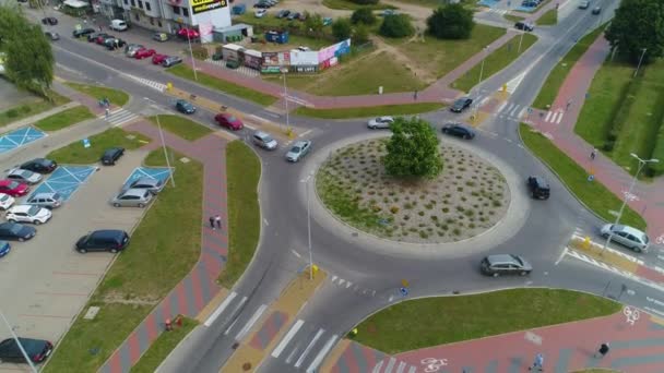 Rondo Dmowskiego Downtown Ostroleka Aerial View Poland Imagens Alta Qualidade — Vídeo de Stock