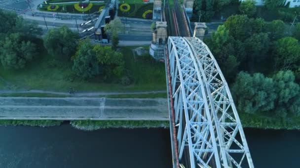 Ponte Ferroviario Vistola Torun Most Kolejowy Wisla Veduta Aerea Polonia — Video Stock
