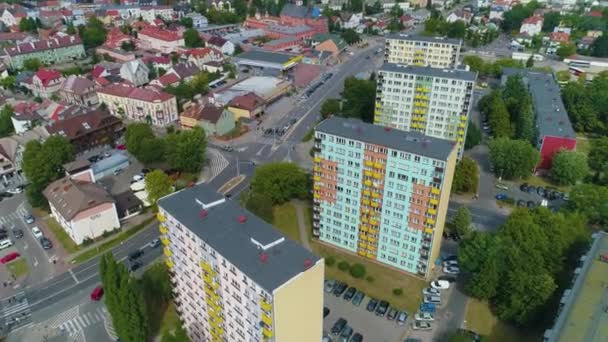 Wolkenkrabbers Downtown Ostroleka Wiezowce Srodmiescie Aerial View Polen Hoge Kwaliteit — Stockvideo