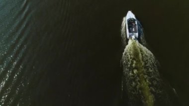 Boat Bulwar Piastowski Szczecin Most Odra Zachodnia Aerial View Poland. Yüksek kalite 4k görüntü