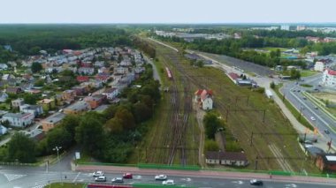 Tren İstasyonu Pila Glowna Dworzec Kolejowy Hava Görüntüleme Polonya. Yüksek kalite 4k görüntü