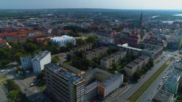 Gyönyörű Panoráma Szczecin Krajobraz Aerial View Lengyelország Kiváló Minőségű Felvételek — Stock videók