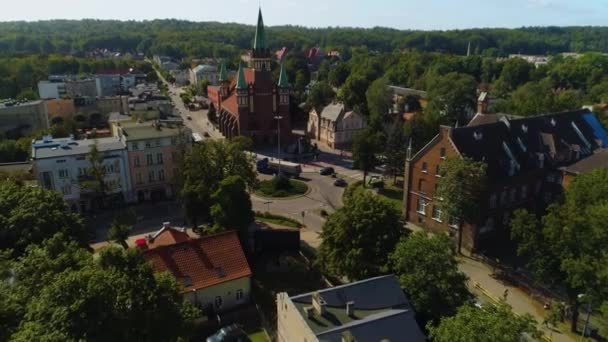 Rondo Leona Wielkiego Church Wejherowo Kosciol Kostki Aerial View Poland — Stock Video