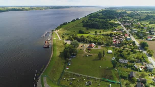 Motorbåt Harbor River Vistula Wloclawek Brzeg Wisla Antenn View Poland — Stockvideo