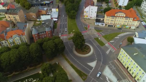 Rondo Staromiejskie Old Town Slupsk Aerial View Poland High Quality — Stock Video