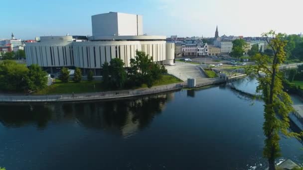 Opera Nova River Brda Bydgoszcz Rzeka Aerial View Polen Hoge — Stockvideo
