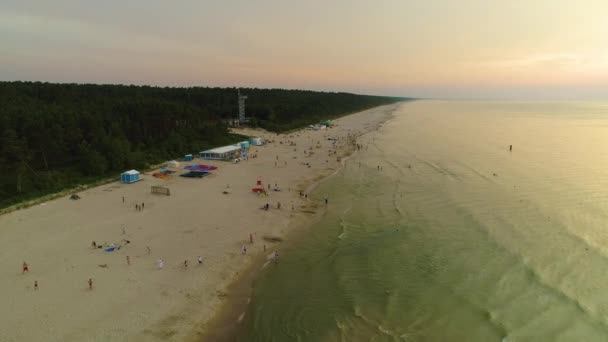 Beautiful Beach Sunset Katy Rybackie Plaza Aerial View Poland Vysoce — Stock video