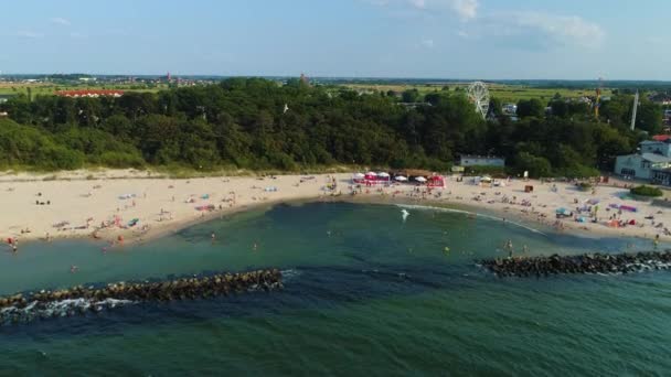 Eastern Beach Darlowo Plaza Wschodnia Aerial View Polen Hoge Kwaliteit — Stockvideo