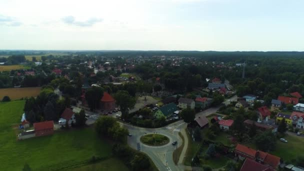 Prachtig Landschap Stegna Las Domy Aerial View Polen Hoge Kwaliteit — Stockvideo