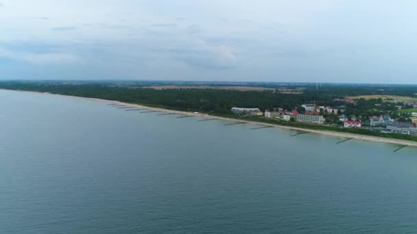 Panorama Beach Baltische Zee Ustronie Morskie Plaza Morze Baltycki Luchtfoto — Stockvideo