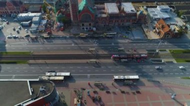 Tren İstasyonu Ana Gdansk Dworzec Kolejowy Hava Görüntüsü Polonya. Yüksek kalite 4k görüntü