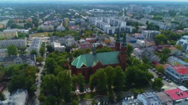 Pruszkow Kilisesi Kosciol Swietego Kazimierza Hava Manzarası Polonya. Yüksek kalite 4k görüntü