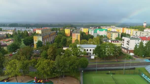 Marcinkiewicz Stadion Elk Stadion Aerial View Lengyelország Kiváló Minőségű Felvételek — Stock videók