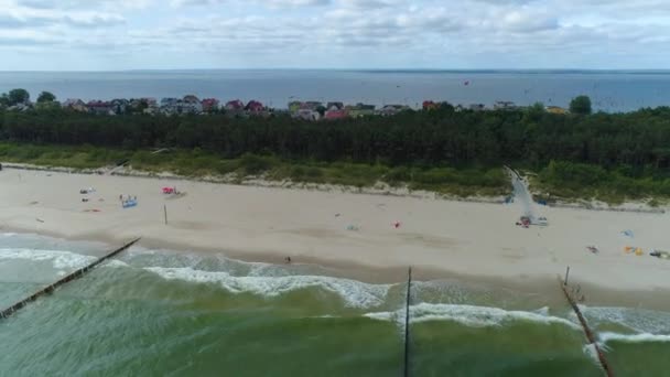 Beach Baltic Sea Chalupy Plaza Morze Aerial View Poland High — Stock Video
