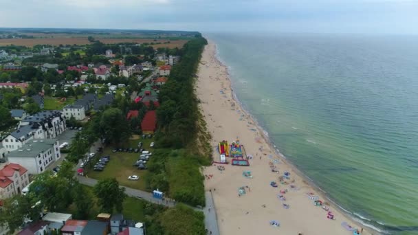 Hermoso Paisaje Mar Báltico Playa Sarbinowo Morze Baltyckie Vista Aérea — Vídeos de Stock