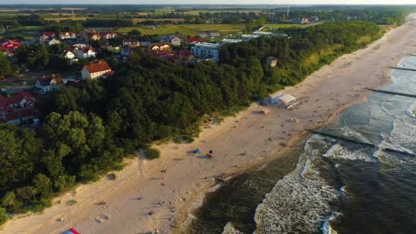 Strand Baltische Zee Rewal Plaza Morze Baltyckie Luchtfoto View Polen — Stockvideo