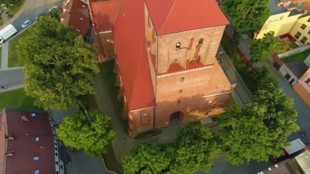 Kyrkan Centrum Puck Kosciol Flygfoto Polen Högkvalitativ Film — Stockvideo