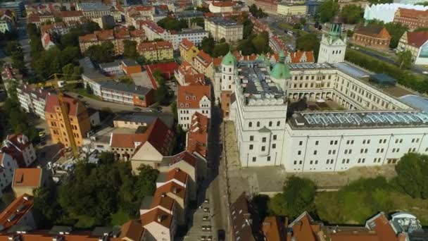波美拉尼亚公爵城堡Szczecin Zamek Ksiazat Pomorskich Aerial View Poland 高质量的4K镜头 — 图库视频影像