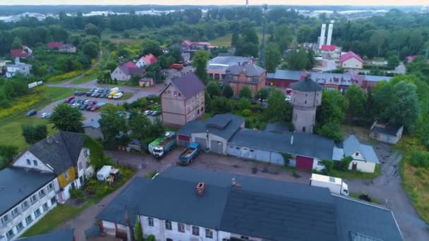 Railway Water Tower Elk Kolejowa Wieza Cisnien Aerial View Poland — Stock Video