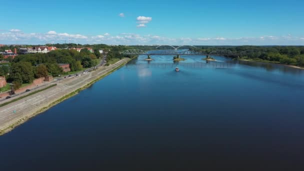 Most Wiślany Toruń Wisła Most Kolejowy Widok Lotu Ptaka Polska — Wideo stockowe