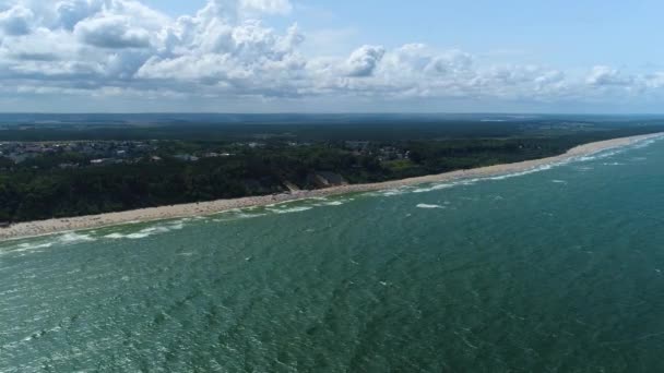 Panorama Beach Baltische Zee Jastrzebia Gora Plaza Morze Baltyckie Luchtfoto — Stockvideo