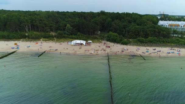 Panorama Playa Mar Báltico Ustronie Morskie Plaza Morze Baltycki Vista — Vídeo de stock
