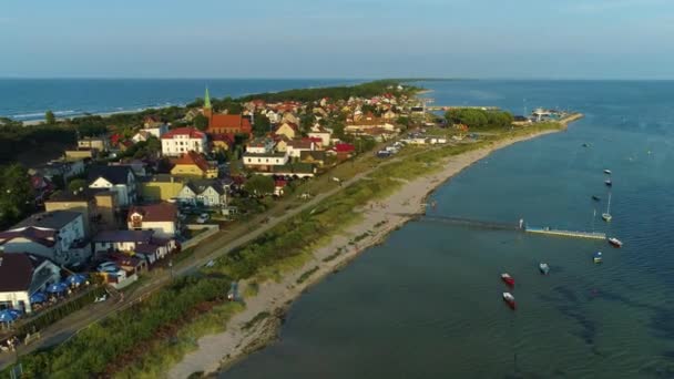 Strand Bay Kuznica Plaza Nad Zatoka Aerial View Lengyelország Kiváló — Stock videók