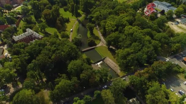 Sienkiewicz Park River Wloclawek Zglowiaczka Rzeka Aerial View Πολωνία Υψηλής — Αρχείο Βίντεο
