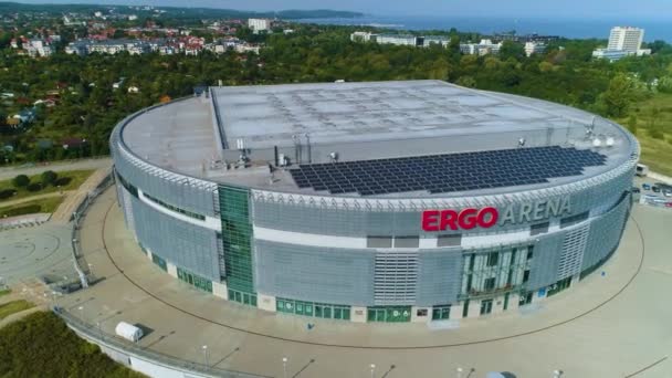 Beautiful Ergo Arena Gdansk Sports Hall Panorama Aerial View Poland — стокове відео