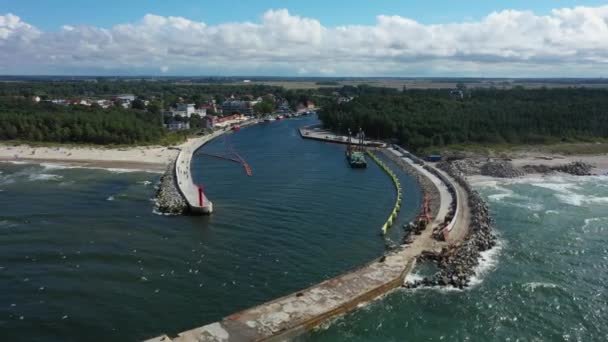 Breakwater Mrzezyno Falochron Aerial View Lengyelország Kiváló Minőségű Felvételek — Stock videók