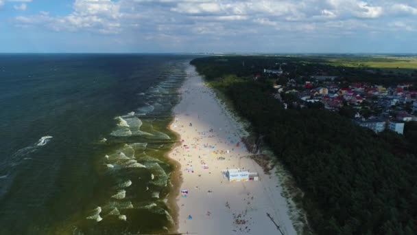 Strand Oostzee Dzwirzyno Plaza Morze Baltyckie Aerial View Polen Hoge — Stockvideo