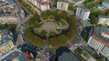 Plac Grunwaldzki Meydanı Szczecin Rondo Hava Görüntüsü Polonya. Yüksek kalite 4k görüntü