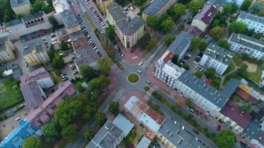 Yukarıdan Aşağı Rondo Siedlce Caddesi Kilinskiego Hava Görüntüsü Polonya. Yüksek kalite 4k görüntü