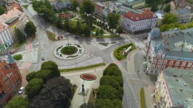 Rondo Dayanışma Dayanışması Slupsk Merkez Hava Görüntüsü Polonya. Yüksek kalite 4k görüntü