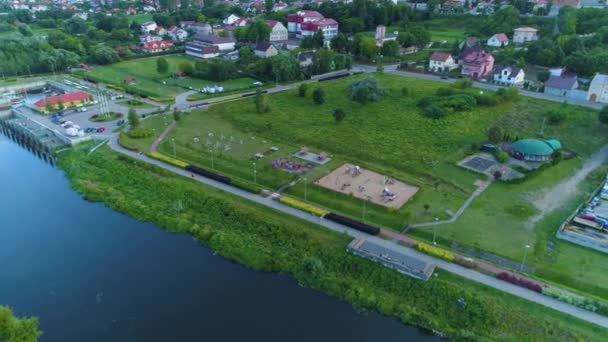 Playground Narew River Lomza Plac Zabaw Rzeka Aerial View Poland — Stok Video