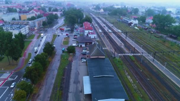 Järnvägsstationen Elk Dworzec Kolejowy Flygfoto Polen Högkvalitativ Film — Stockvideo