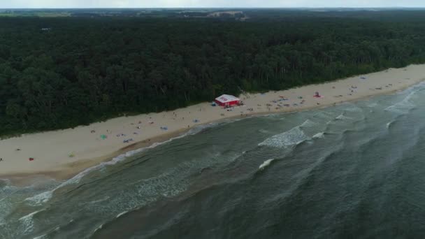 Strand Oostzee Lukecin Plaza Morze Baltyckiea Luchtfoto View Poland Hoge — Stockvideo