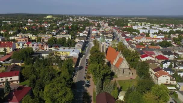 Πλατεία Εκκλησία Konskie Plac Kosciuszki Kosciol Aerial View Πολωνία Υψηλής — Αρχείο Βίντεο