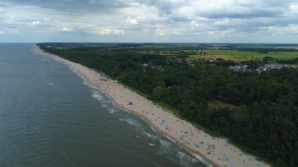 Panorama Beach Baltische Zee Pustkowo Boisko Plaza Morze Baltyckie Luchtfoto — Stockvideo