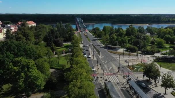 Vistula Bridge Torun Wisla Mest Pilsudskego Flygfoto Polen Högkvalitativ Film — Stockvideo