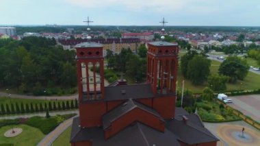 Ostroleka Kilisesi Kosciol Zbawiciela Swiata Havacılık Görünümü Polonya. Yüksek kalite 4k görüntü
