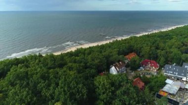 Plaj Baltık Denizi Pobierowo Plaza Morze Baltyckie Hava Görüntüsü Polonya. Yüksek kalite 4k görüntü