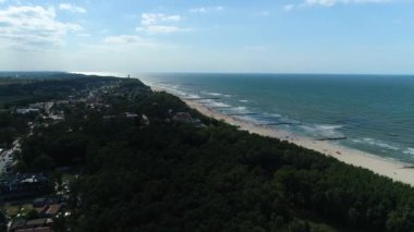 Panorama Sahili Baltık Denizi Plaza Niechorze Plaza Morze Baltyckie Hava Görünümü Polonya. Yüksek kalite 4k görüntü