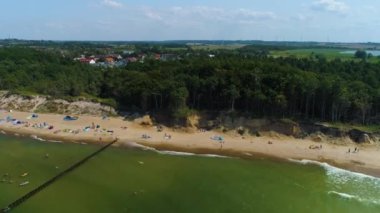 Panorama Sahili Baltık Denizi Wicie Plaza Morze Baltyckie Hava Manzaralı Polonya. Yüksek kalite 4k görüntü