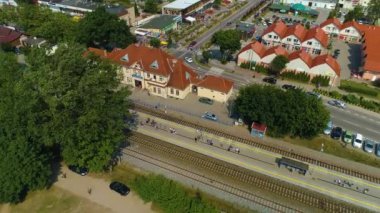 Wladyslawowo Tren İstasyonu Dworzec Kolejowy Hava Görüntülü Polonya. Yüksek kalite 4k görüntü