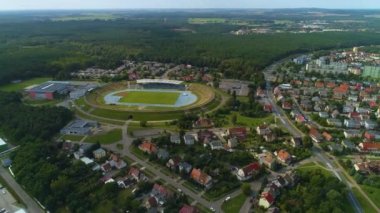 Panorama Mosir Stadyumu Pila Stadyumu Hava Görüntüsü Polonya. Yüksek kalite 4k görüntü