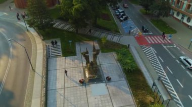 Pomnik Anıtı Jana Pawla Stargard Skwer Meydanı Hava Görüntüsü Polonya. Yüksek kalite 4k görüntü